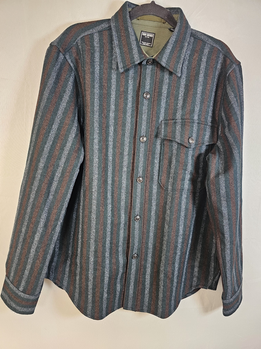 Todd Snyder Striped Button-Down Shirt in Green, Brown, Gray
